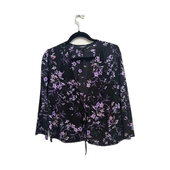 Express Black Floral Print Long Sleeve Wrap - Size M - Picture 1 of 7